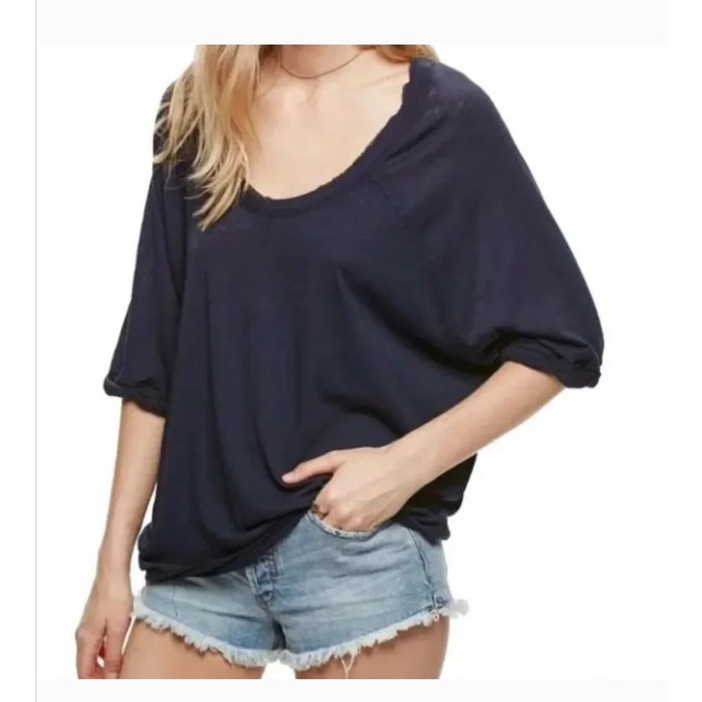 Free People We the Free Oversized Moonlight Burnout Tee in Navy Blue Large